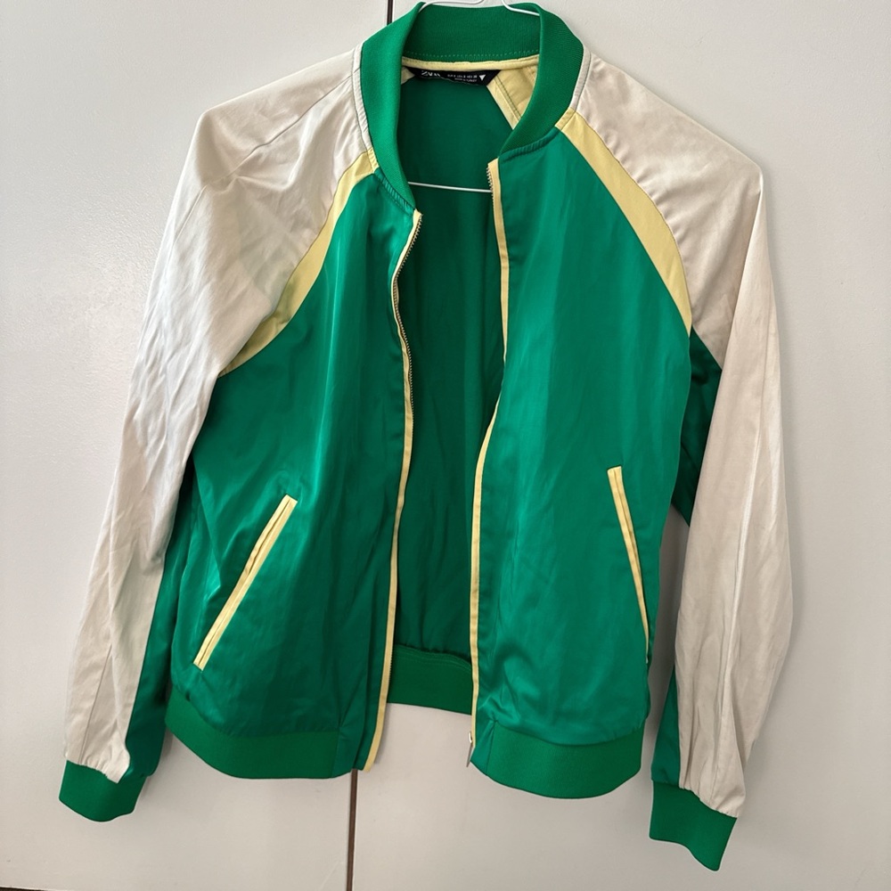Zara Green and Cream Jacket with Yellow Details